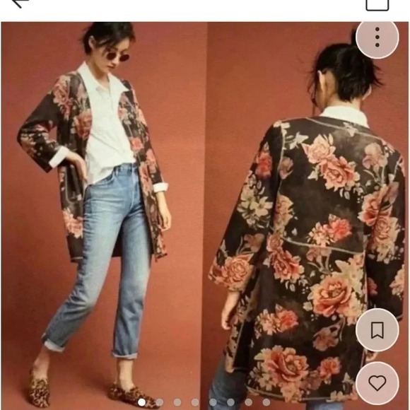 ANTHROPOLOGIE faux suede duster jacket SOLITAIRE Floral open Cardigan sz M chic - Picture 2 of 14